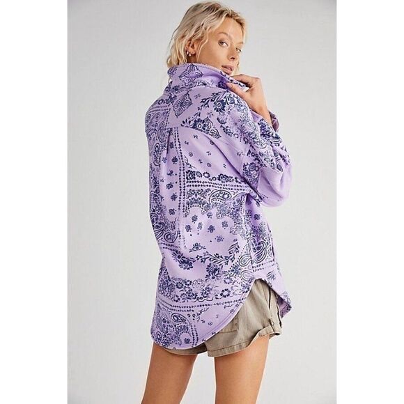 NEW FREE PEOPLE RUBY WEST COAST JACKET BANDANA PRINTED SHACKET LILAC - Picture 2 of 5